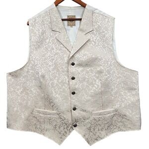 Vintage Wah Maker Western Victorian Vest Cream Floral Jacquard USA Made Mens XXL